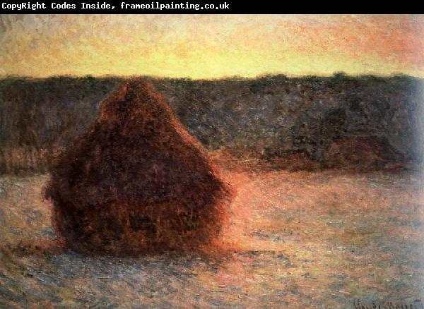 Claude Monet hay stack at sunset,frosty weather